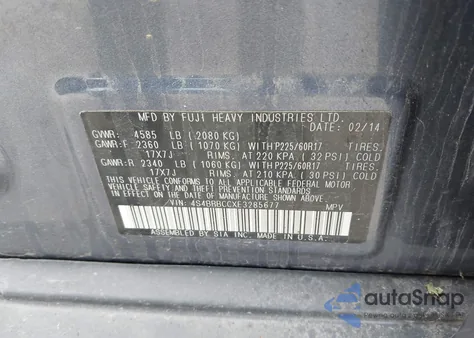 2014 Subaru Outback 2.5I Premium from USA, damaged, VIN 4S4BRBCCXE3285677